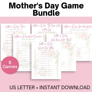 Pacote de jogos para o dia das mães, atividades para o dia das mães, ideias para o brunch do dia das mães, jogos para impressão para a mãe, jogos para festa do dia das mães, jogos para o dia das mães