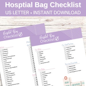 Hospital Bag Checklist, Hospital Bag Essentials for Pregnancy Maternity, Labor and Delivery Check List, Mom Baby Birth Bag Packing List
