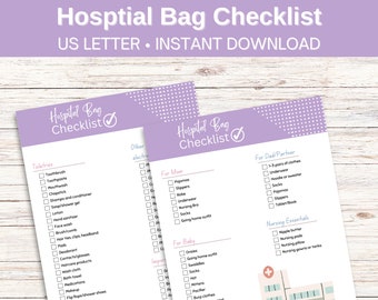 Hospital Bag Checklist, Hospital Bag Essentials for Pregnancy Maternity, Labor and Delivery Check List, Mom Baby Birth Bag Packing List