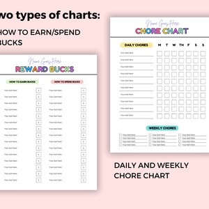 Kids Reward Bucks, Editable Kids Chore Chart Canva, Printable Mom, Dad ...