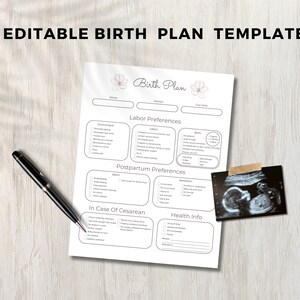 Editable Birth Plan Template, Printable Birthing Plan, Visual Birth Plan Checklist, Pregnancy Planner, Labor and Delivery Preferences, Doula