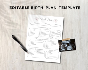 Editable Birth Plan Template, Printable Birthing Plan, Visual Birth Plan Checklist, Pregnancy Planner, Labor and Delivery Preferences, Doula