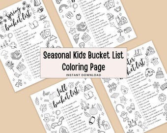 Kids Bucket List Bundle, Printable Coloring Page, Family Fun Seasonal Activities, Spring, Summer, Fall, Winter, Checklist Toddler,Homeschool