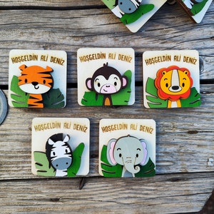Safari Theme Party Gift,Baby Shower Favors,Happy Birthday Favors,Gifts for Birthday Party,Custom Baby Shower Magnet,Wooden Magnet