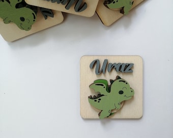 Dinosauriemagnet, Babyshower-presenter, Grattis på födelsedagen, Presenter till födelsedagsfest, Anpassad magnet, Trämagnet