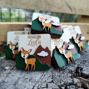 Woodland Theme Party,Baby Shower Favors,Happy Birthday,Gifts for Birthday Party,Custom Magnet,Wooden Magnet, 1st Birthday Party,Magnet Deer