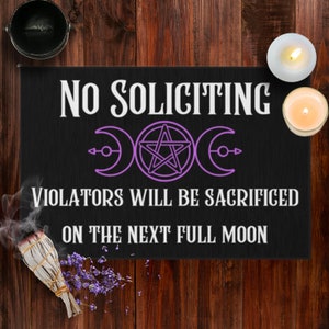 Witchy No Soliciting Door Mat, Outdoor Decor, Witchcraft Protection, Unique Welcome Mat"