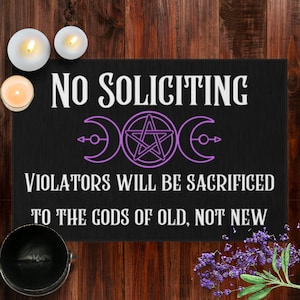 No Soliciting Witch Door Mat, Pagan Outdoor Decor, Halloween Welcome Mat, Witchcraft Inspired