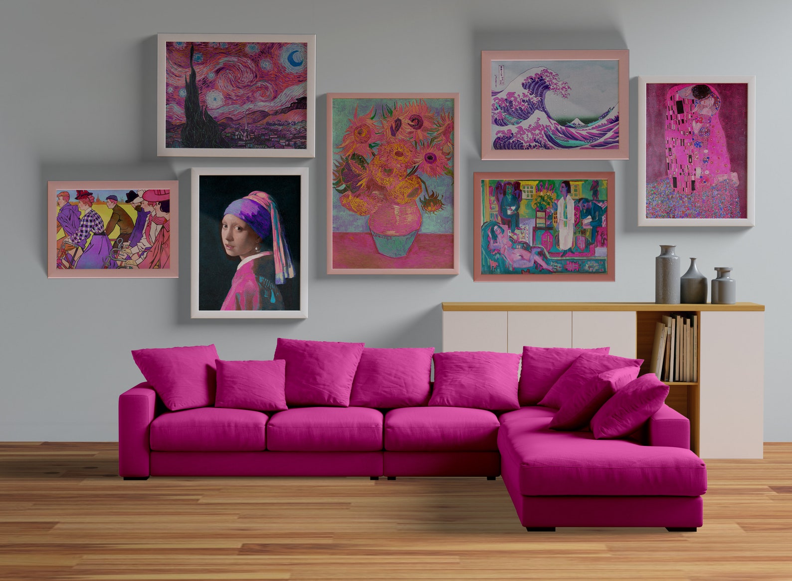 Pink Themed Gallery Wall Set of 7 Famous Paintings Digital Download