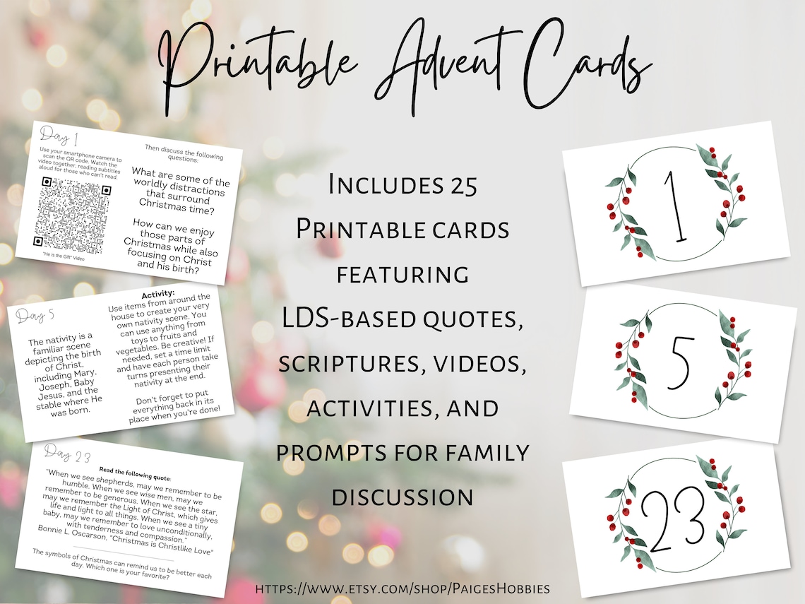 LDS Printable Advent Cards for Christmas Advent Calendar Church of