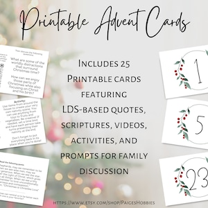 LDS Printable Advent Cards for Christmas Advent Calendar Church of Jesus Christ of Latter-Day Saints inspired Countdown for families