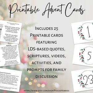 LDS Printable Advent Cards for Christmas Advent Calendar Church of Jesus Christ of Latter-Day Saints inspired Countdown for families