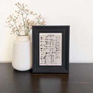 Framed Vintage Library Book Due Date Card Print, Small Gold Frame, Minimalist Black and White Art