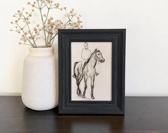 Framed Vintage Horse Rider Sketch, Western Gallery Wall Artwork, Abstract Equestrian Art Print, Neutral Cowboy Home Decor