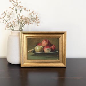 Small Framed Vintage Apples Art, Rustic Fruit Bowl Wall Art Print, Moody Kitchen Artwork