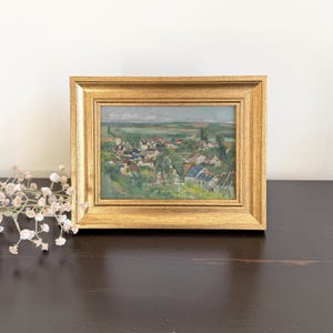 Small Framed Vintage Rooftops Painting, 5x7 Gold Framed Print, Colorful Wall Art