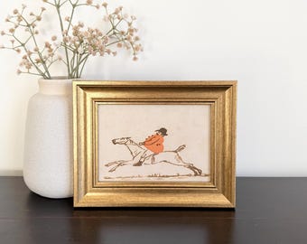 Framed Vintage Huntsman on Horse, Small Gold Frame, Gallery Wall Artwork, Minimal Wall Art