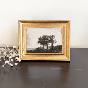 Framed Vintage Three Trees Sketch, Small Gold Frame, Size 5x7, Gallery Wall Artwork, Neutral Wall Art