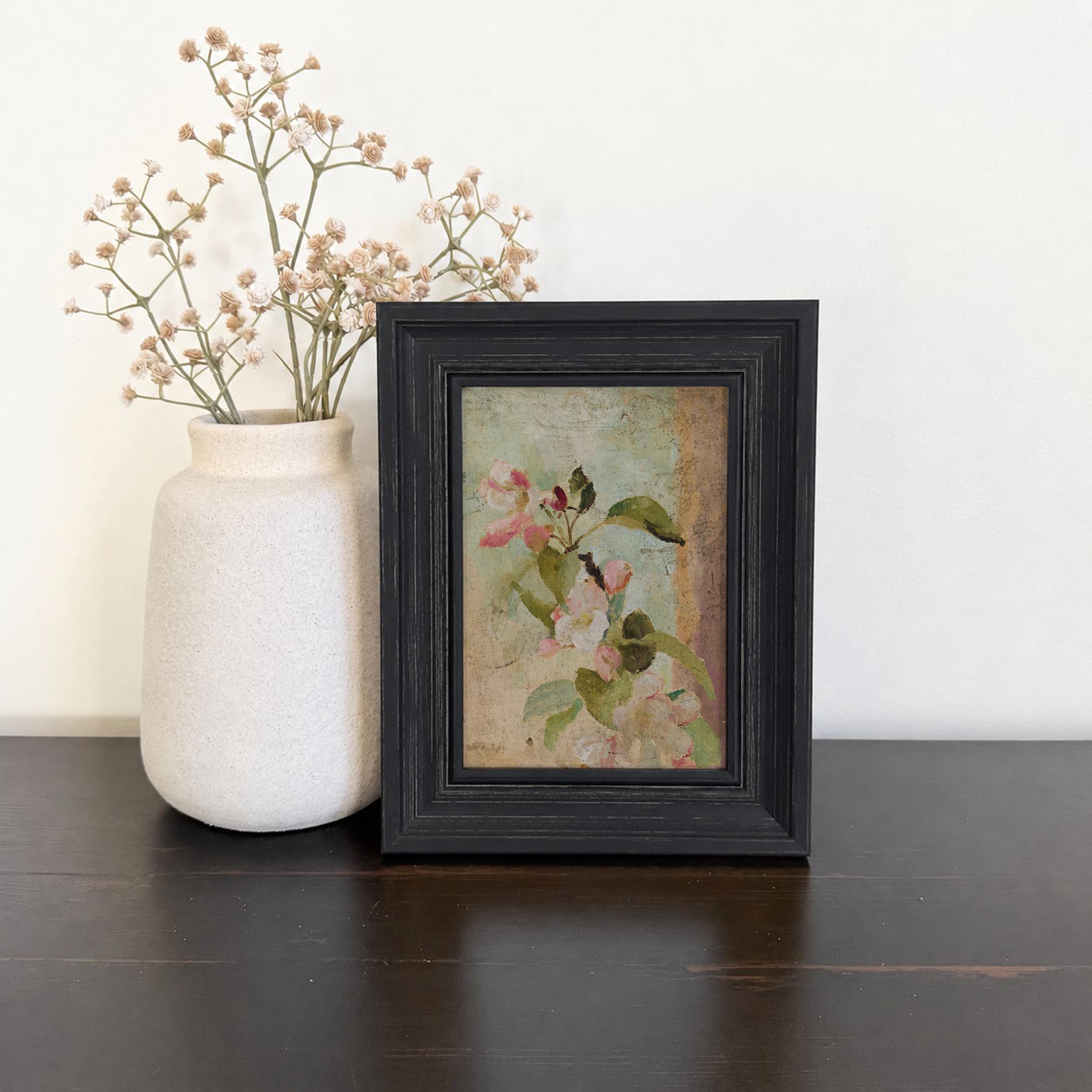 Small Framed Vintage Apple Blossom Painting, Moody Floral Wall Art ...
