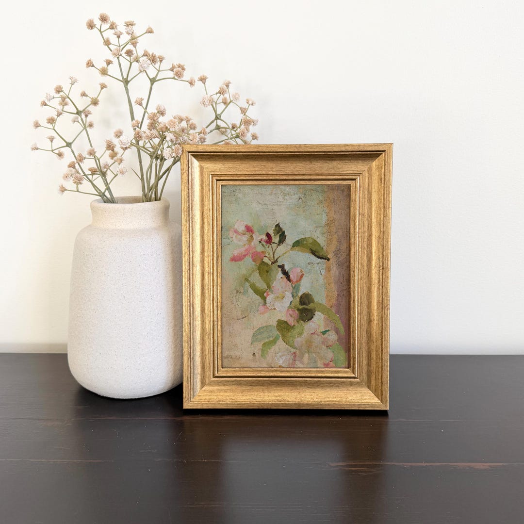 Small Framed Vintage Apple Blossom Painting, Moody Floral Wall Art ...
