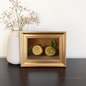 Small Framed Vintage Lemon Halves Painting, Gold Frame Fruit Print, Moody Kitchen Artwork, Dining Room Gallery Wall Art