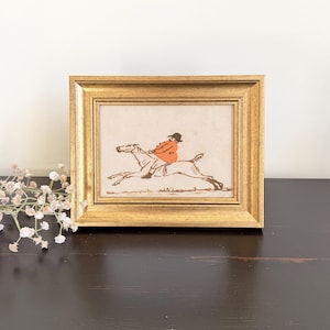 Framed Vintage Huntsman on Horse, Small Gold Frame, Size 5x7, Gallery Wall Artwork, Minimal Wall Art