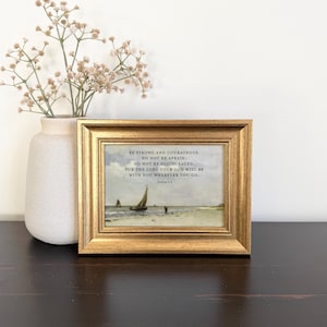 Framed Christian Wall Art, Joshua 1:9 Scripture Print, The Lord Your God Will Be With You, Coastal Bible Verse Gift