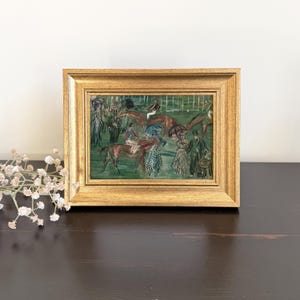 小さな額入りヴィンテージ競馬絵画、5x7インチのゴールドフレームプリント、雰囲気のあるウォールアート