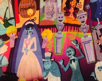 Haunted Mansion Fabric 100% Cotton Fabric by the Yard Disney World Disneyland Stretch Room Paintings  Hitchhiking Ghost Bride Fabric