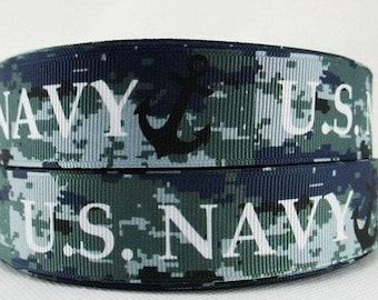 United States Navy Ribbon 1" High Quality Grosgrain Ribbon By The Yard Camouflage Camo U.S. Military Ribbon USA