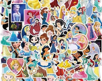 Disney Princess Stickers Pack | Water Resistant Laptop Stickers Scrapbooking | Snow White Belle Cinderella Jasmine Anna Elsa Aurora Tiana