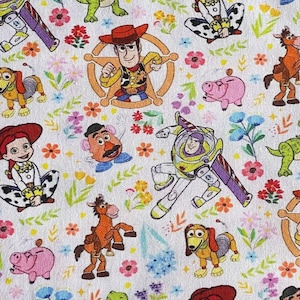 18x10&quot; Disney Toy Story Fabric 100% Cotton Fabric Remnant Buzz Lightyear Woody Jesse Bullseye Mr Potato Head Fabric