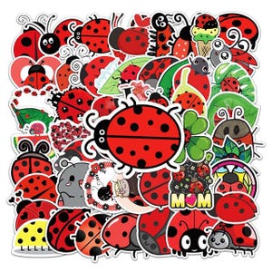 May include: A sheet of colorful ladybug stickers with various designs, including ladybugs with polka dots, ladybugs with wings, and ladybugs with flowers. The stickers are perfect for adding a touch of whimsy to any project.