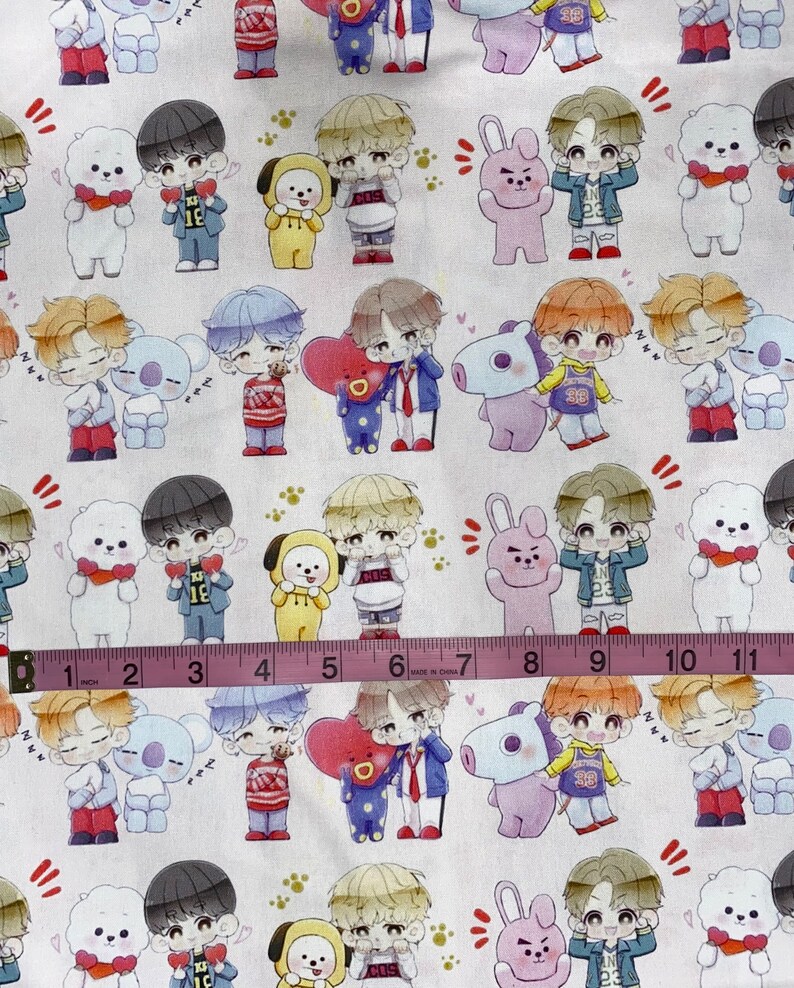 BTS Fabric 100 Cotton Fabric by the Yard Bt21 Fabric Kpop Etsy