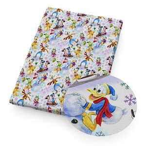 Disney Christmas Fabric 100% Cotton Fabric by the Yard Donald and Friends Winter Snow