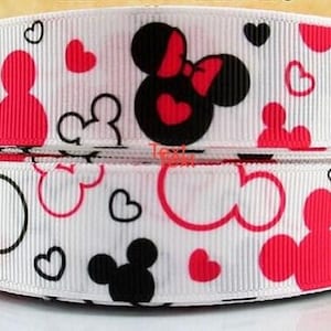 Disney Mickey & Minnie Mouse Ribbon 7/8&quot;, 1&quot;, 1.5&quot;or 2&quot; High Quality Grosgrain Ribbon By The Yard Mickey Mouse Ribbon Head Icons