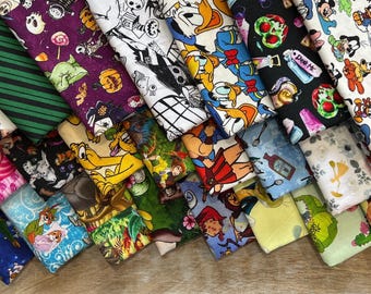 Scrap Disney Fabric Pack 100% Cotton Fabric Bundle, Scrap Remnants, Mystery Grab Bag NO Duplicates 20 Pieces Stitch Mickey Mouse and More