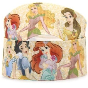 Disney Princess Ribbon 1&quot;, 1.5&quot; and 2&quot; High Quality Grosgrain Ribbon By The Yard Cinderella Belle Aurora Ariel Snow White great for Hair Bow