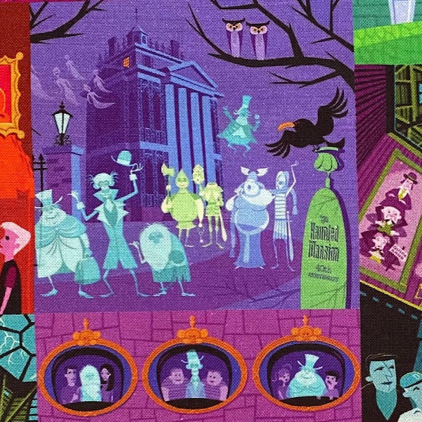 Haunted Mansion Fabric 100% Cotton Fabric by the Yard Disney Hitchhiking Ghosts Singing Busts Fabric
