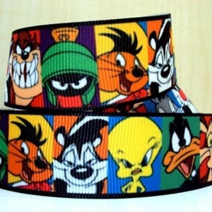 Looney Tunes Ribbon 1" High Quality Grosgrain Ribbon By The Yard Bugs Bunny Yosemite Sam Marvin the Martian Daffy Duck Tweety Bird More