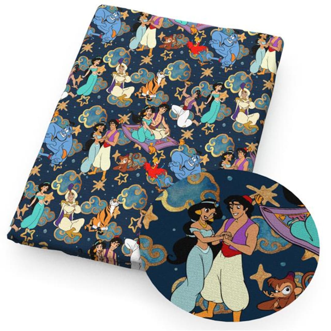 Disney Aladdin Cotton Fabric by the Yard, Jasmine Genie Magic Carpet ...