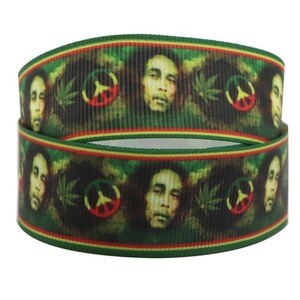 Bob Marley Ribbon 7/8&quot; Grosgrain Ribbon by the Yard Printed Ribbon Great for Hair Bows Wreaths Scrapbooking and More Music Group Band