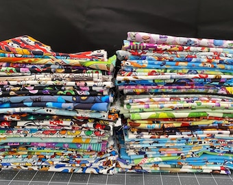 Disney Cotton Quilting Fabric Bundle, Scrap Remnants, Mystery Grab Bag NO Duplicates 20 Pieces Novelty Disney Princess Cartoon Movies More