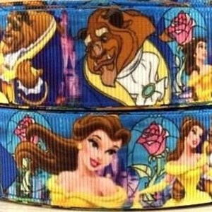 Disney Beauty and the Beast Ribbon 1" High Quality Grosgrain Ribbon By The Yard Movie Character Cartoon Princess Belle Ribbon