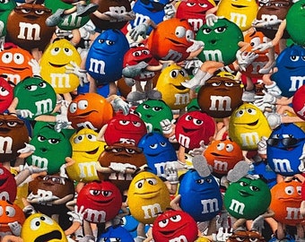 M&M Fabric 100% cotton fabric fat quarter tumbler cut chocolate candy candies peanut mars inspired