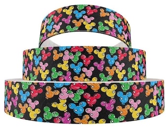 Disney's Mickey Inspired Black Balloons Ribbon 3/8", 3/4", 1" 1.5", and 2" High Quality Grosgrain Ribbon By The Yard | Hair Bow Ribbon