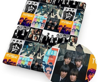 Beatles Fabric 100% Cotton Fabric Fat Quarter Tumbler Cut Paul McCartney, John Lennon, George Harrison Ringo Starr, Music Group Album Cover