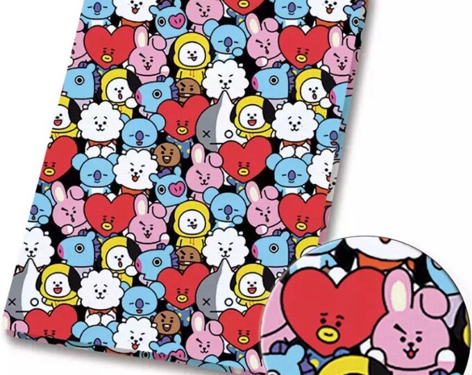 BTS Fabric Collage 100 Cotton Fabric by the Yard Bt21 Fabric Kpop Band