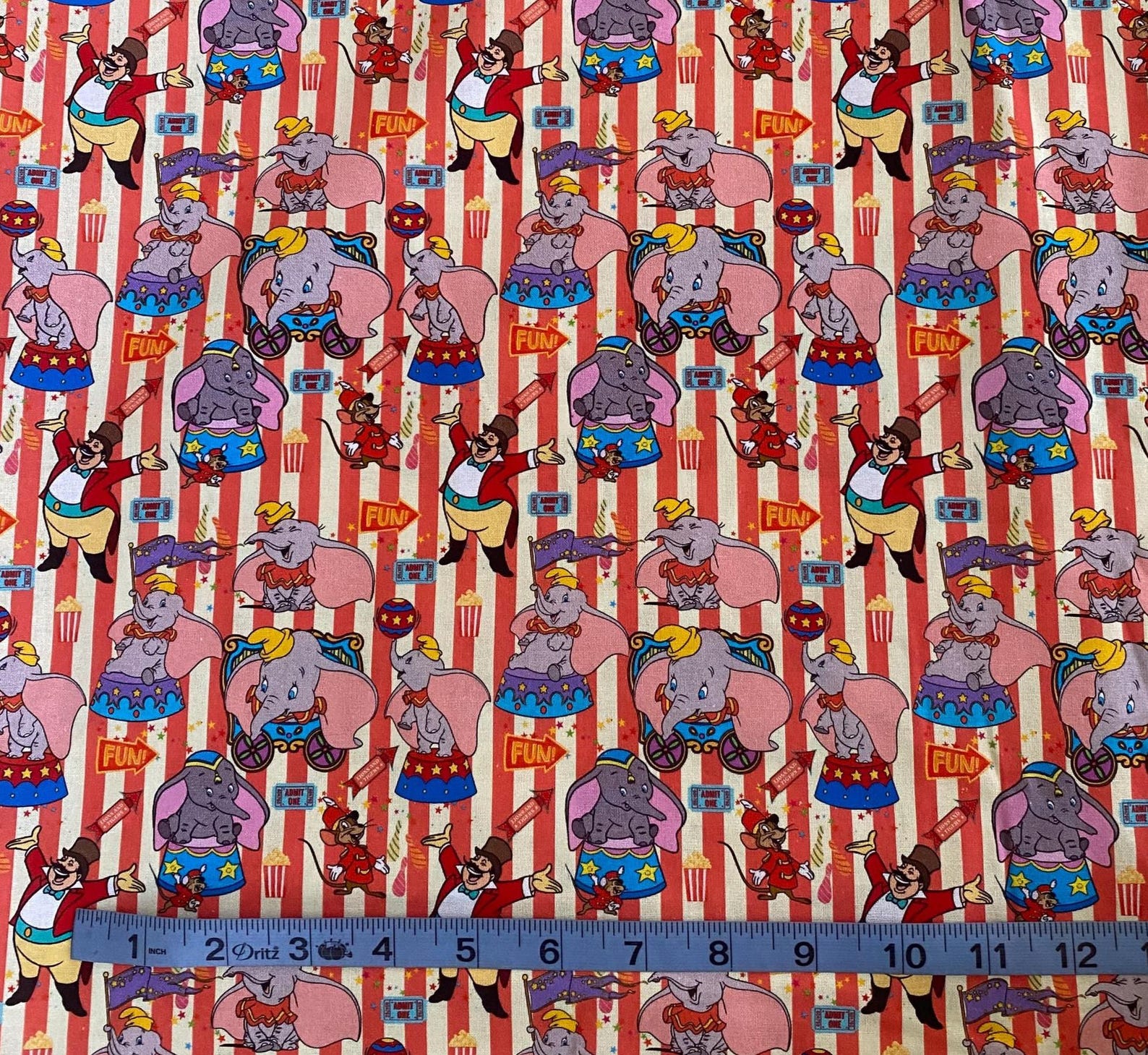 Disney Dumbo Cotton Fabric by the Yard, Circus Dumbo Print, 100% Cotton ...