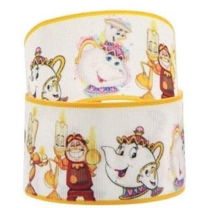 Disney Beauty and the Beast Ribbon 1.5" High Quality Grosgrain Ribbon By The Yard Princess Movie Character Cartoon Chip Mrs. Pots Cogsworth